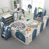 5 Square Baby Safey Gate Playpen Toy Set, HDPE Material BPA Free, 6.73 x 8.07ft Blue Foldable Baby Playpen Fence with Swing, Boo
