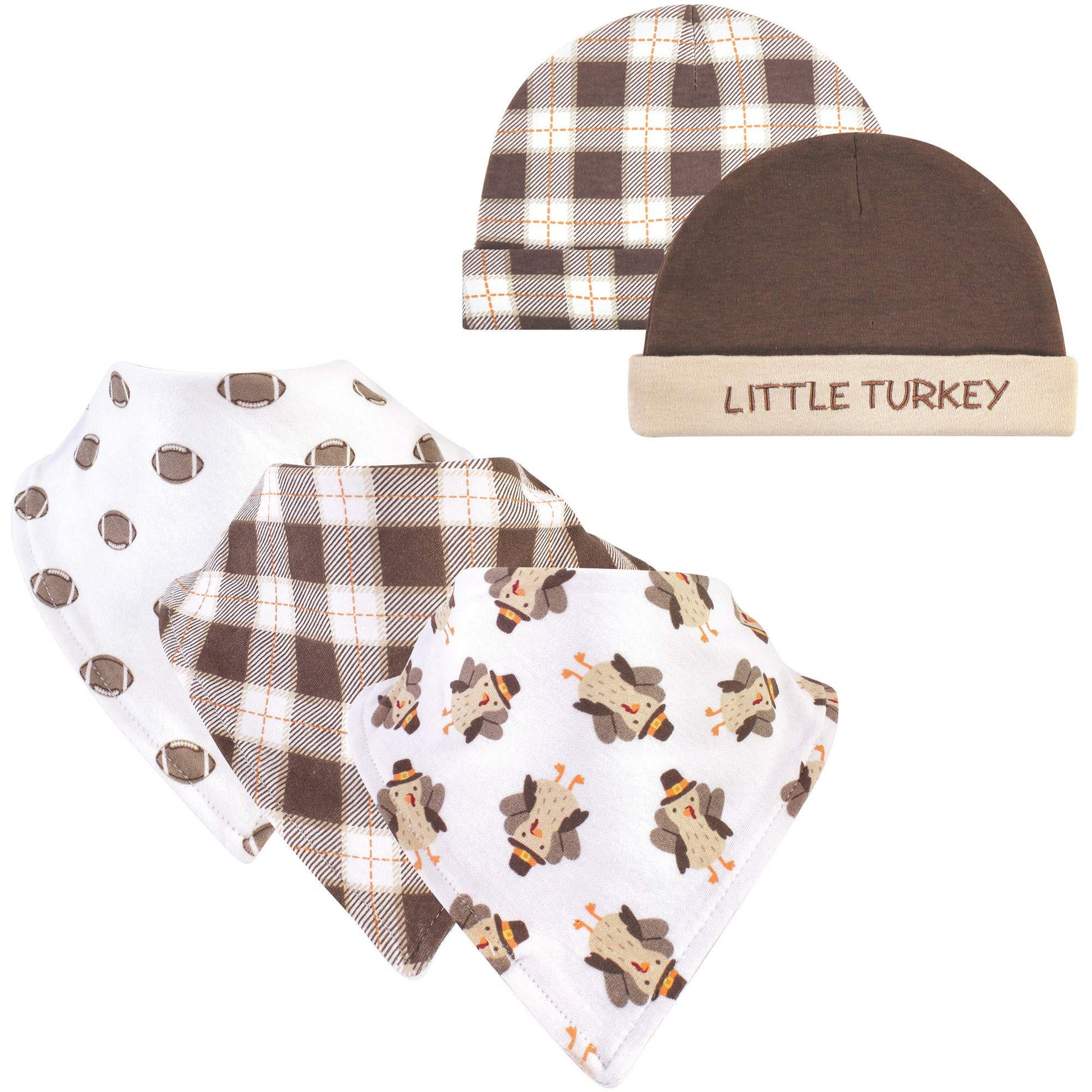 Hudson Baby Unisex Baby Cotton Bib And Headband Or Caps Set, Boy Turkey, One Size