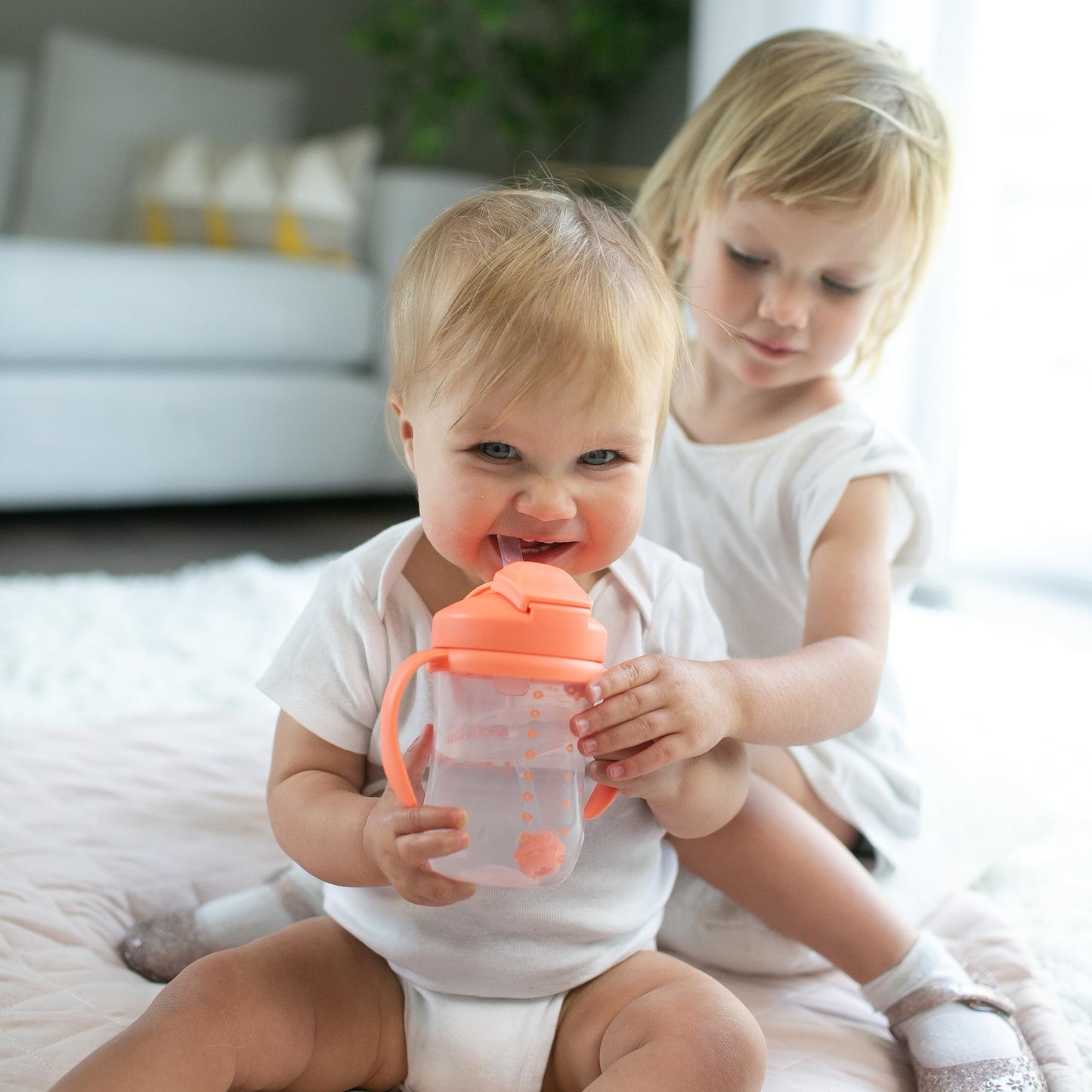 Dr. Browns Milestones Babys First Straw Cup, Training Cup with Weighted Straw, 9oz/270mL, Coral, BPA Free, 6m+