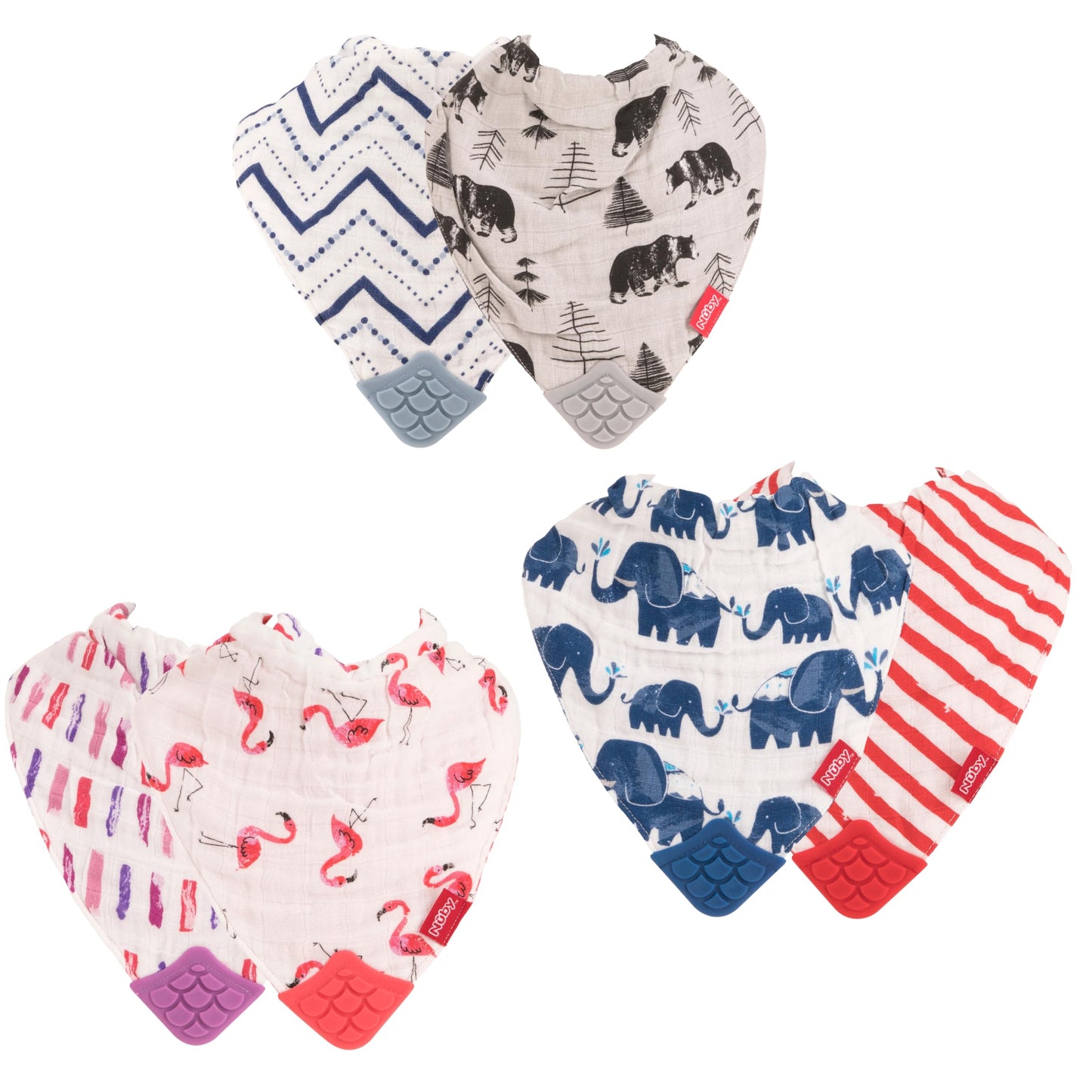 Nuby 2Piece Muslin Bandana Bib with Teether, Colors May Vary, 2 Count (Pack of 1)