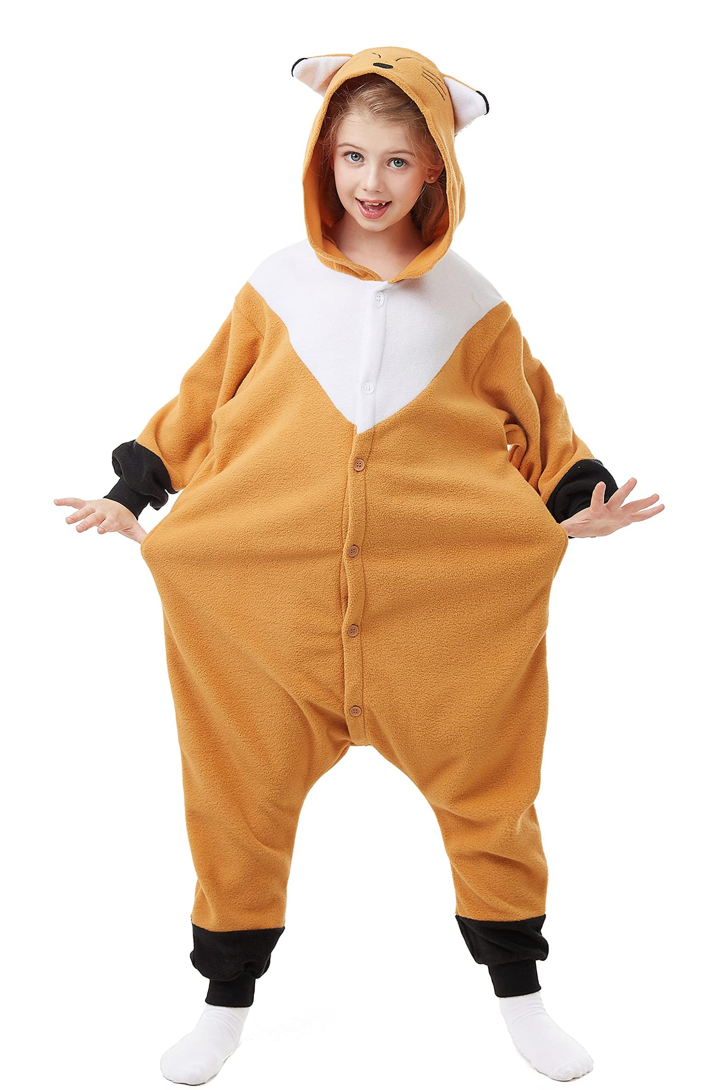 Canasour Fox Onesie Halloween Kids Cosplay Costume Girls Animal Unisex Outfuit One Piece Hooded Farm Soft Pajamas Brown Party 6-