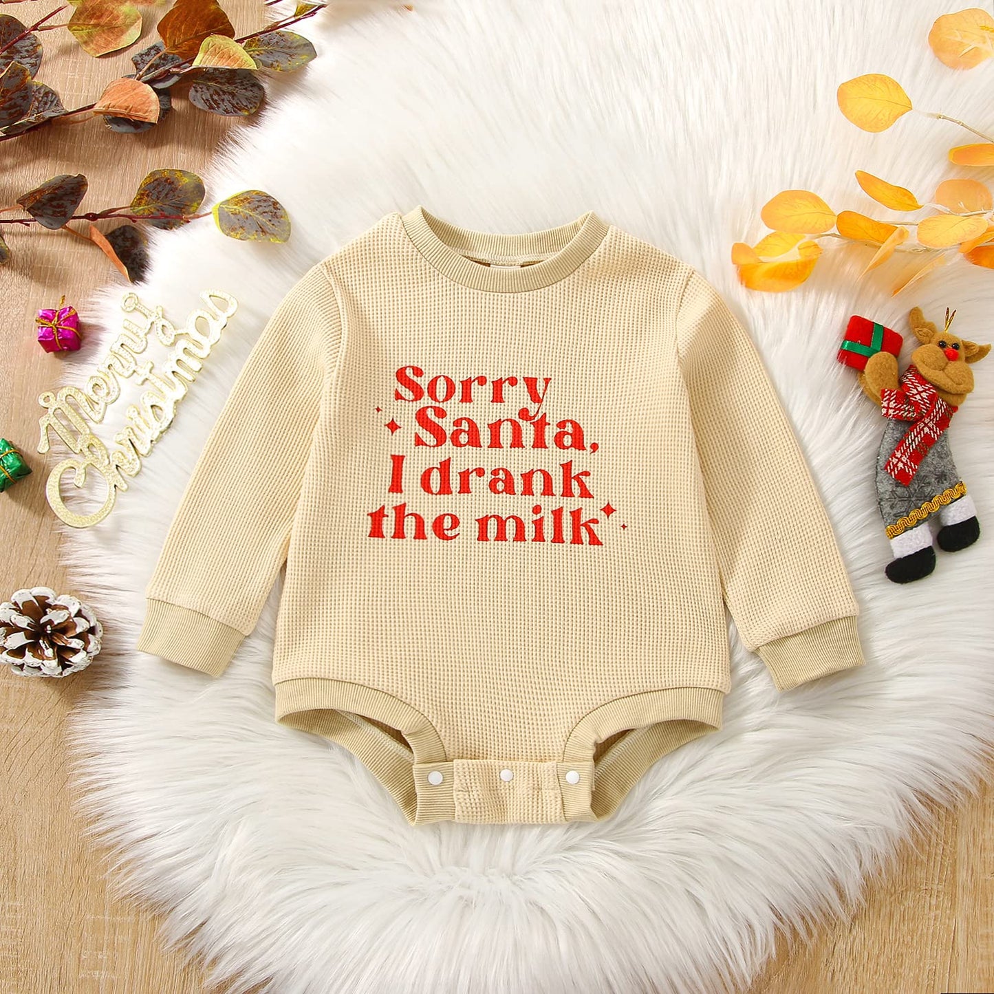 Fybitbo My First Christmas Baby Girl Boy Outfit Sweatshirt Romper Sweater Onesie Long Sleeve Bodysuit Fall Clothes (Sorry Santa