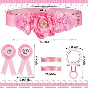 Konohan 53 Pcs Baby Shower Pacifiers Set Include Maternity Sash Pink Acrylic Pacifier It'S A Girl Ribbon Necklaces Mom And Dad T