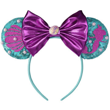 Eisyaa Mouse Ears Bow Headbands, Sequin Minnie Ears Headband Glitter Party Princess Decoration Cosplay Costume (Gold-Red Bow)
