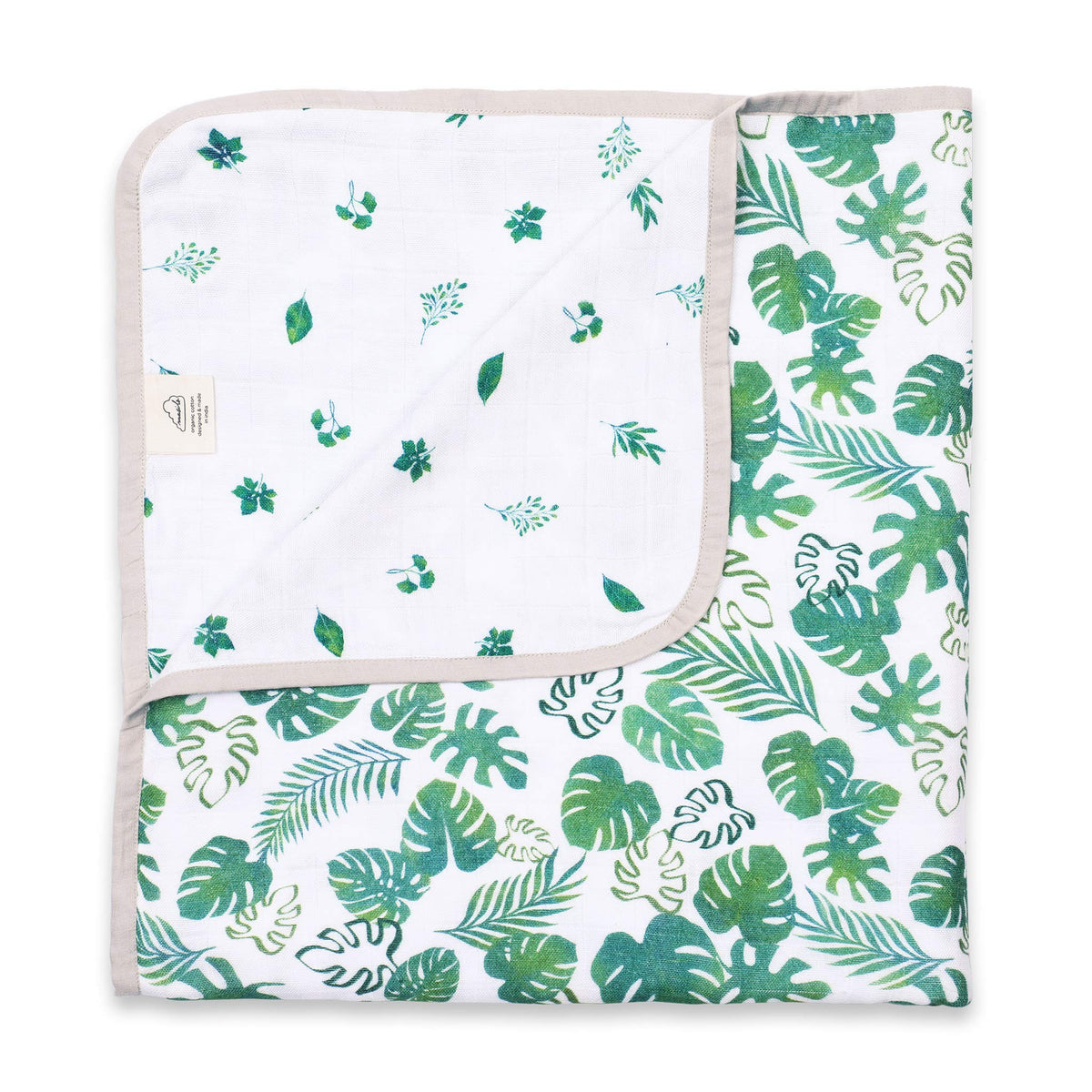 Masilo Bamboo Muslin Modern Newborn Baby Blanket, Sustainable, Unisex/Tropical/Leaf, Summer Baby Essentials, Pack of 1, Green