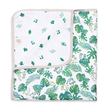 Masilo Bamboo Muslin Modern Newborn Baby Blanket, Sustainable, Unisex/Tropical/Leaf, Summer Baby Essentials, Pack of 1, Green