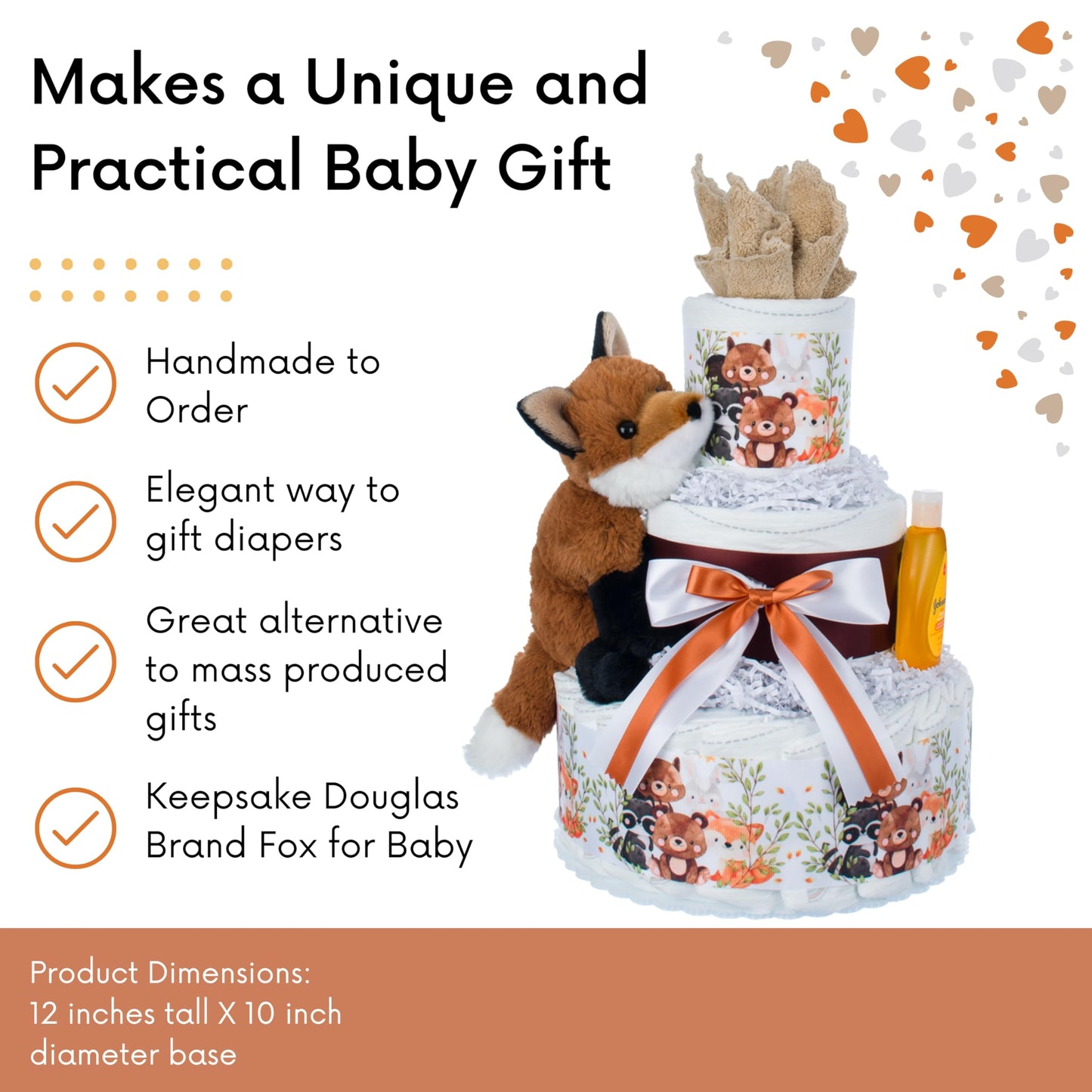 Lil' Baby Cakes Fox Diaper Cake - Adorable Fox-Themed Baby Boy Gift With Size 1 Diapers - Perfect For Baby Showers With Fox Plus