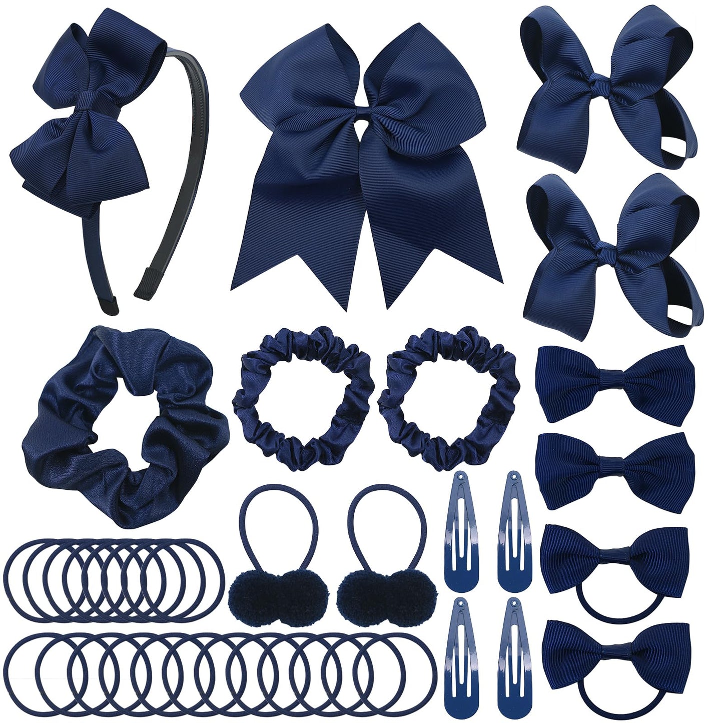 Lacgo Pack Of 37 School Uniform Hair Bow Accessories - Grosgrain Hair Clips Bow Headband Ribbon Alligator Ponytail Holder For To