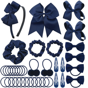 Lacgo Pack Of 37 School Uniform Hair Bow Accessories - Grosgrain Hair Clips Bow Headband Ribbon Alligator Ponytail Holder For To