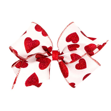 Wee Ones Girls' Valentines Day Hair Bow On Weestay No-Slip Clip, Valentine Taffeta Glitter, King, White