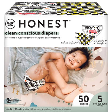 The Honest Company Clean Conscious Diapers | Plant-Based, Sustainable | Big Trucks + So Bananas | Club Box, Size 5 (27+ lbs), 50