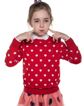 Boboyoyo Girls Sweaters Cotton Kids Heart Sweater Valentine Holiday Pullover Teen Clothes Crew Neck Knit Top Long Sleeve Red