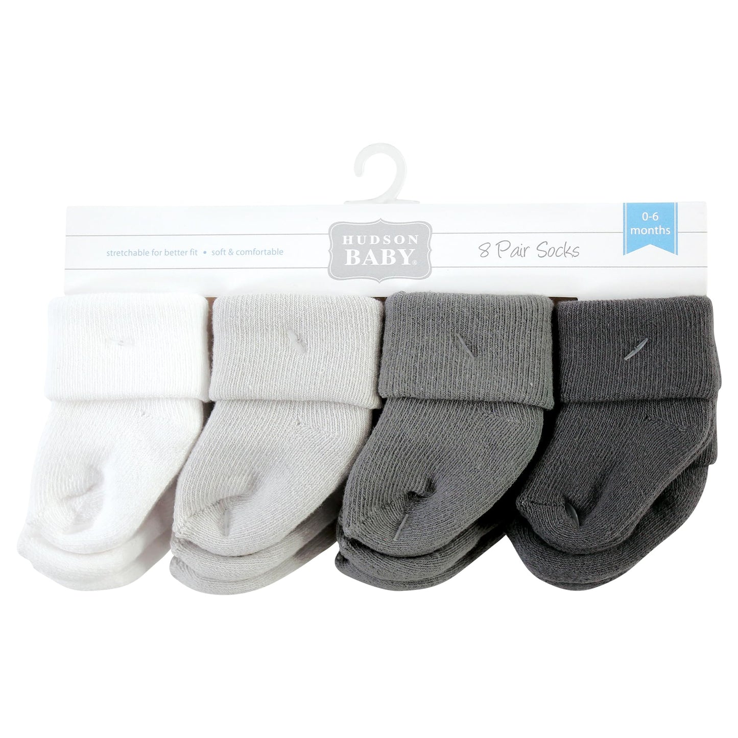 Hudson Baby Unisex Baby Cotton Rich Newborn And Terry Socks, Solid Gray White, 6-12 Months