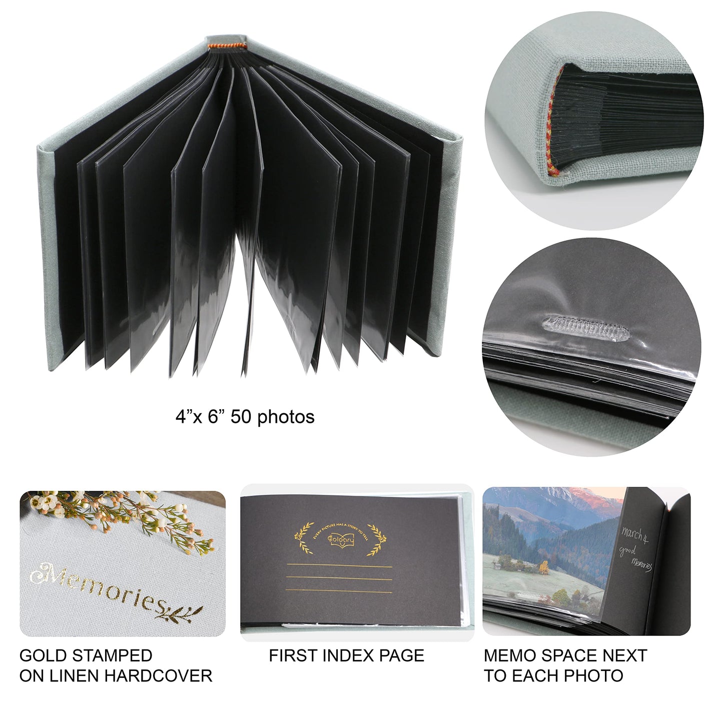 Holoary Small 4X6 Photo Album, Linen Hard Cover, Holds 50 Photos, Black Page Traditional Book Bound, Mini Brag Book Baby Album,