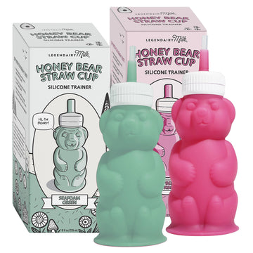 Legendairy Milk Honey Bear Straw Cup Silicone For Babies (Green/Raspberry), 8 Oz. Dishwasher Safe Baby Straw Cup, Food Grade Sil