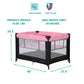 Dream On Me Zazzy Portable Playard with Bassinet in Pink, Packable and Easy Setup Baby Playard, Lightweight and Portable Playard