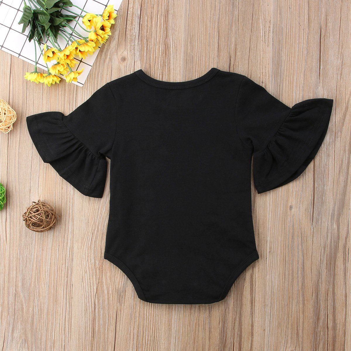 Mubineo Infant Baby Girl Basic Bell Short Sleeve Cotton Romper Bodysuit Tops Clothes (Black, 3-9 Months)