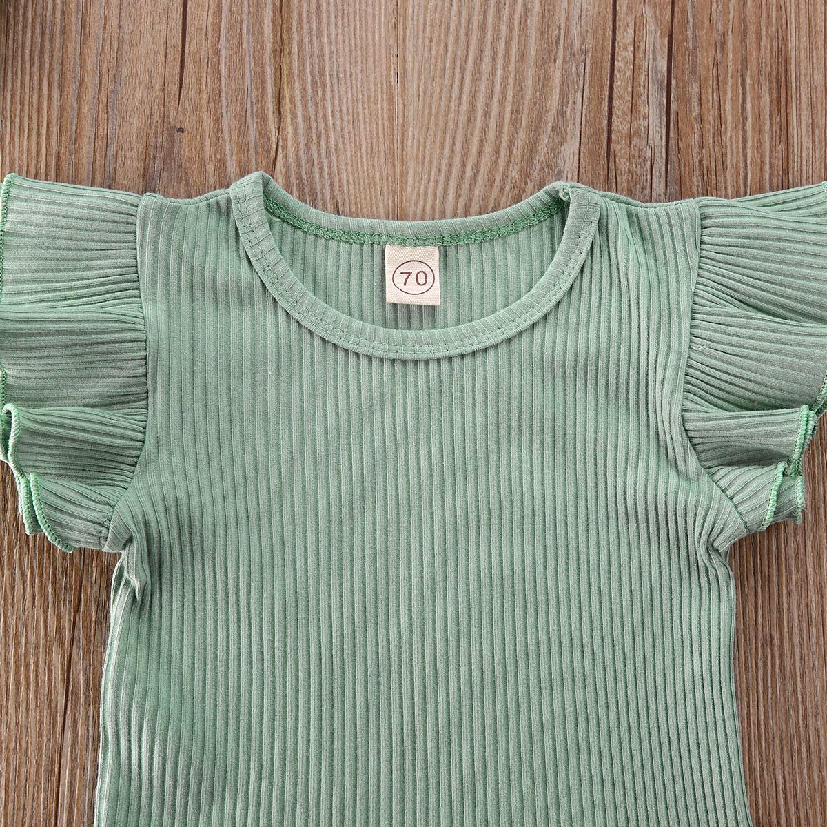 Newborn Baby Girls Cotton Short Sleeve Ruffle Bodysuit And Floral Shorts Headband Outfit Summer Clothes Set (12-18 Months, Green