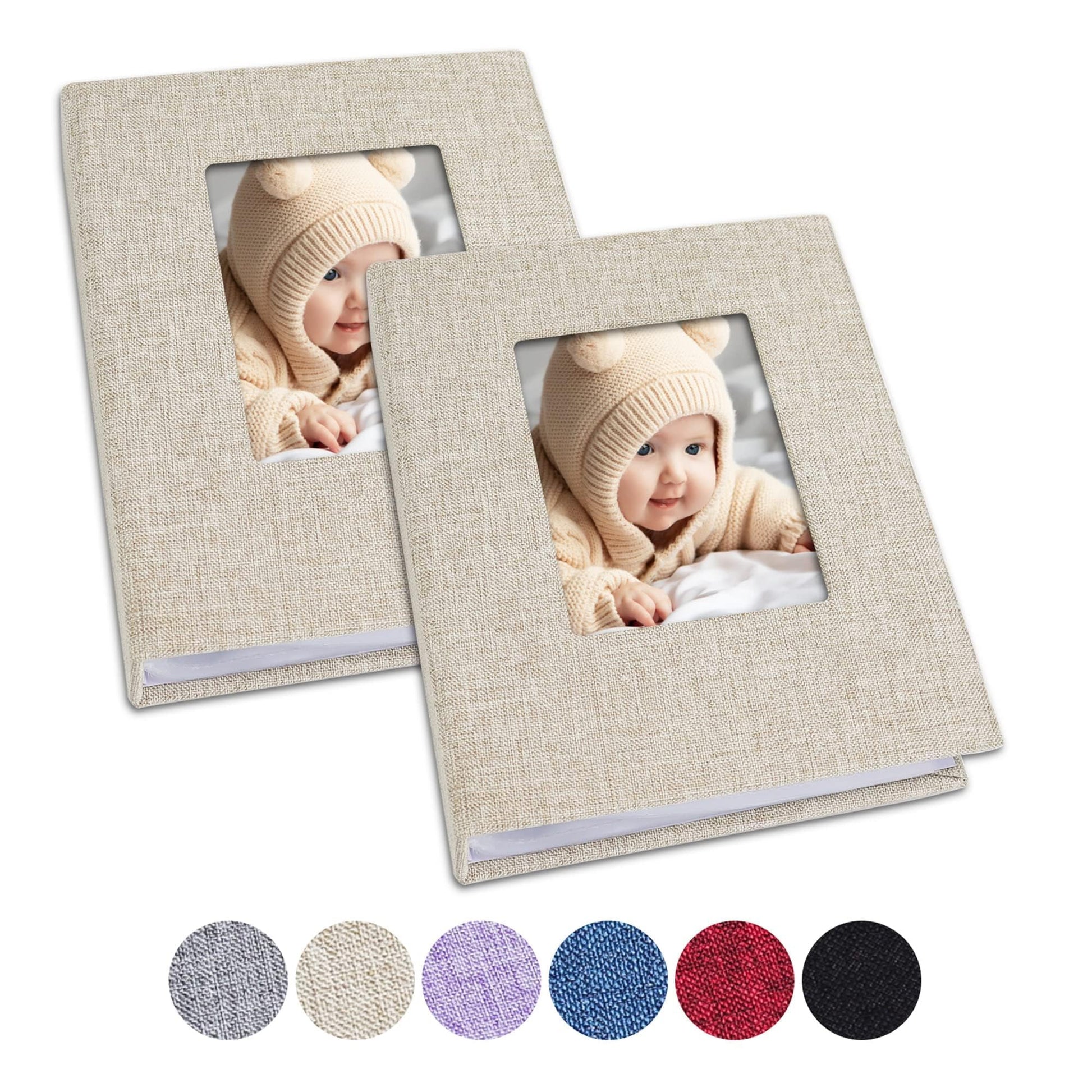 Vienrose Small Baby Photo Album 4X6 Photos, 2 Pack Linen Cover Mini Photo Book, 26-Page Holds 52 Pictures, Artwork Or Postcards