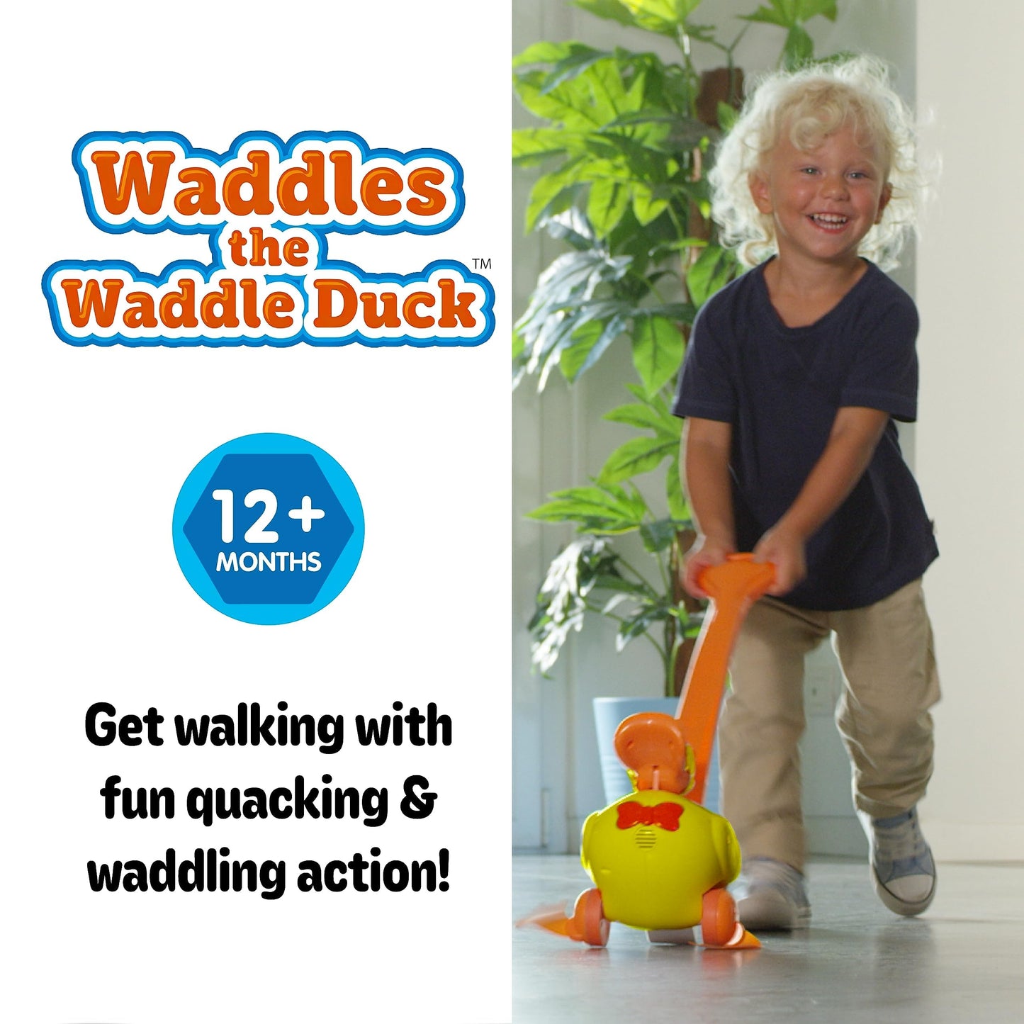 Waddles the Waddle Duck - Baby to Toddler Push Toy with Quacking Sounds and Waddling Action, Walking Toy for 1-3 Year Olds, Grea