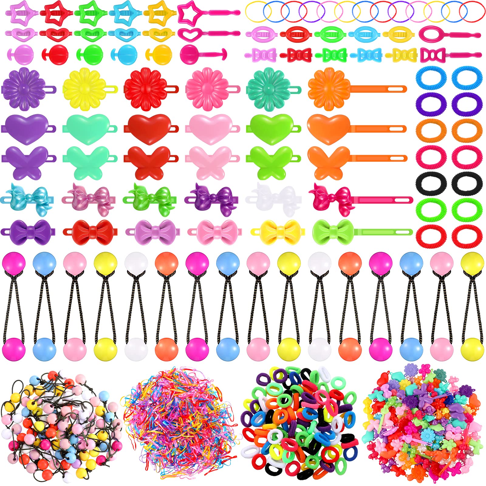 1184 Pcs Hair Accessories For Girls Self Hinge Girls Hair Barrettes Baby Hair Ties Elastic Hair Bands Assorted Elastic Ponytail