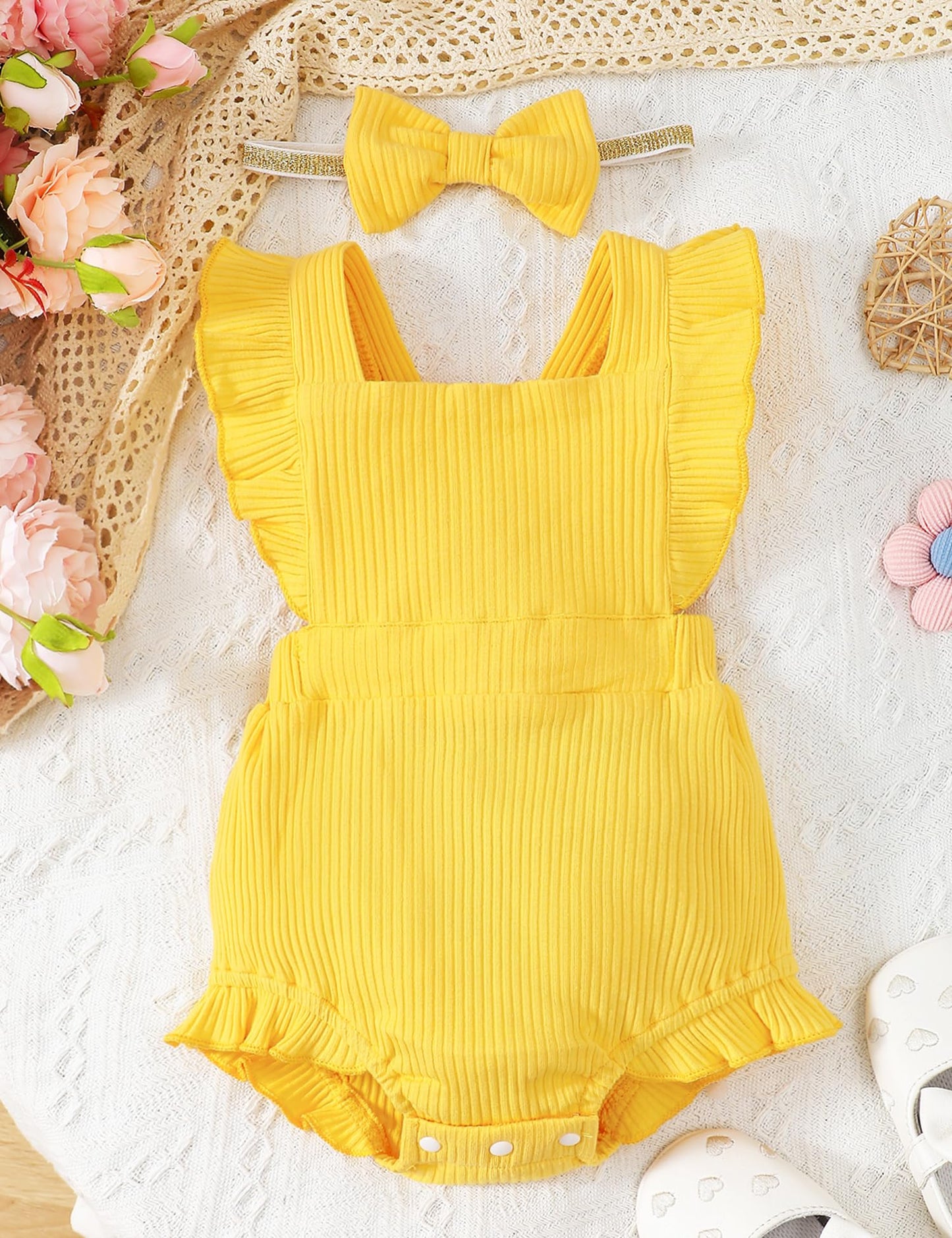 Fullfamous Infant Baby Girl Clothes Outfits Romper Spring Summer Clothing Onesie Bodysuit Jumpsuit Ropa De Bebe Nia Yellow 12-18