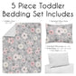 Sweet Jojo Designs Grey Watercolor Floral Girl Toddler Kid Childrens Comforter Bedding Set - 5 Pieces Comforter, Sham And Sheets