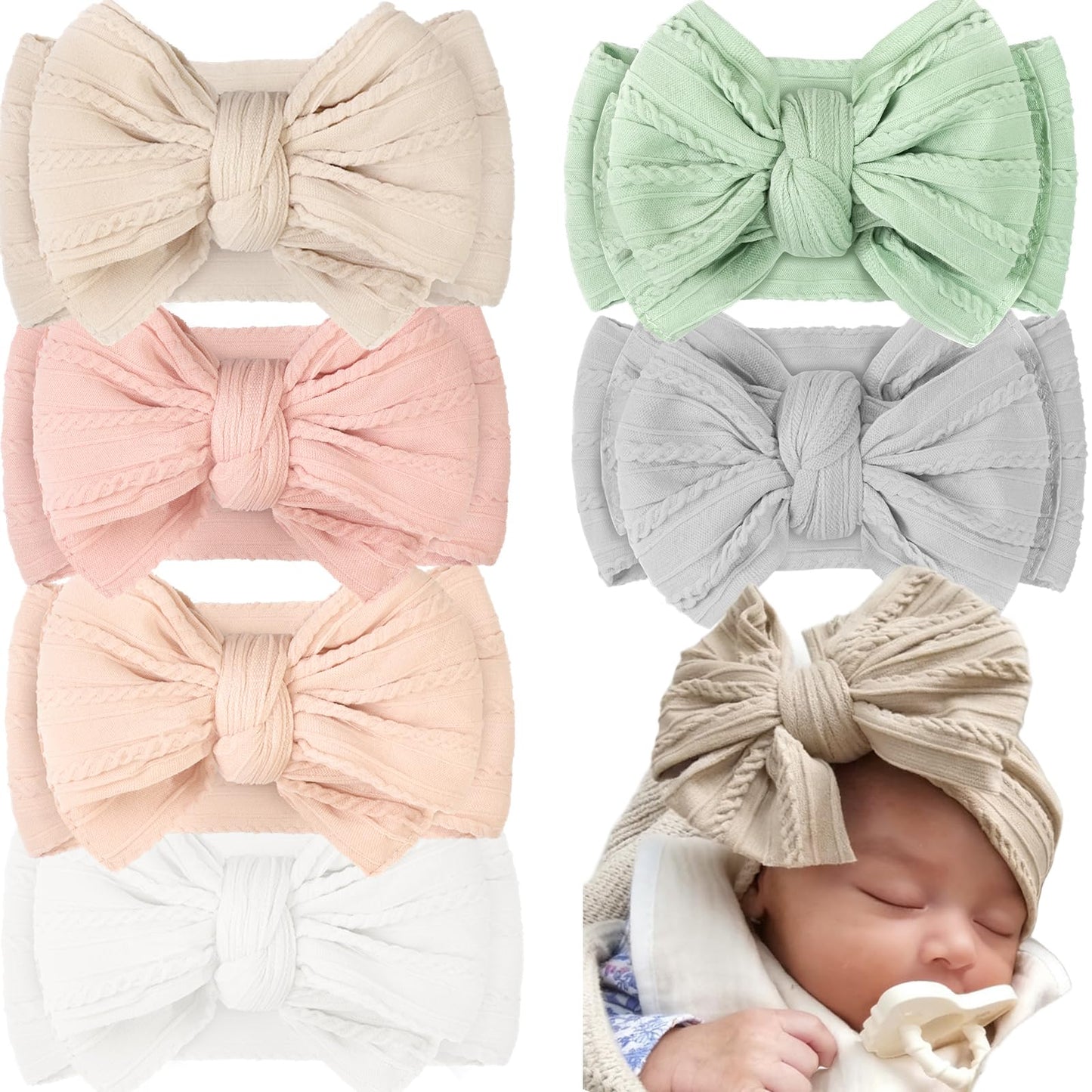 C  LLOT 6 Pcs Baby Bows Headbands Nylon Hairbands Baby Girl Bows Hair Accessories for Newborn Infant Toddler Essentials (Nature 