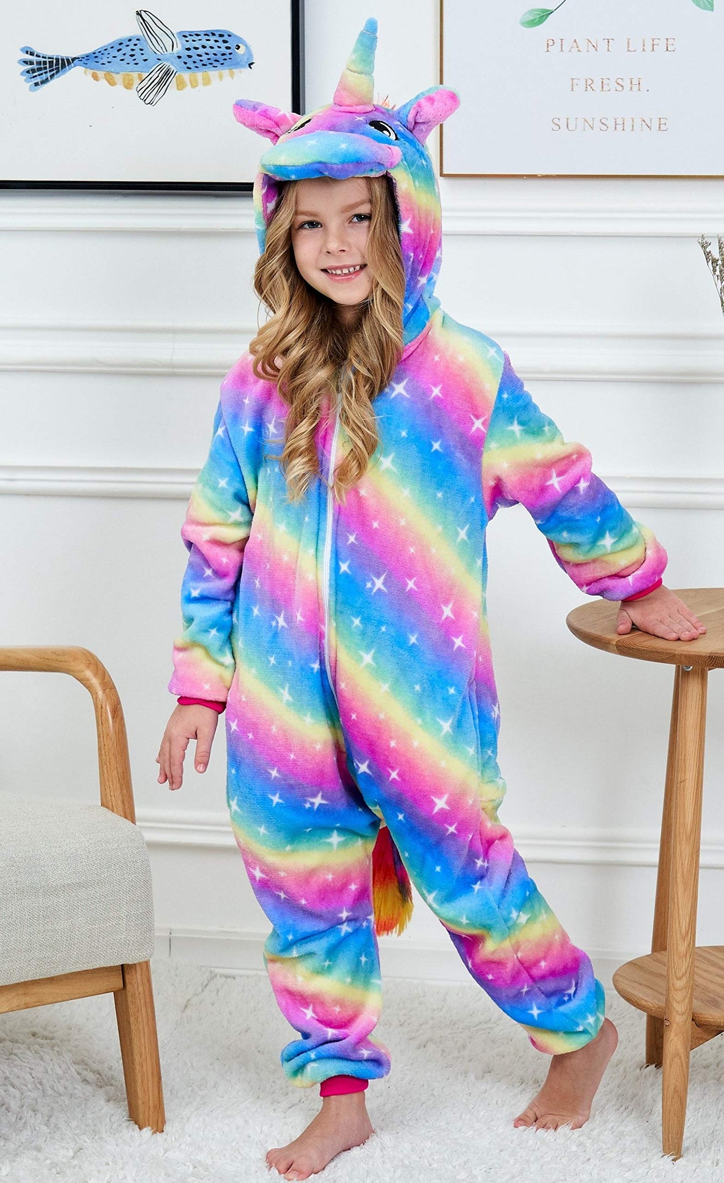 Chetosho Unicorn Hooded Onesie Girls Halloween One Piece Kids Costume (Oblique Stripe Starry Blue 4-5 Years)