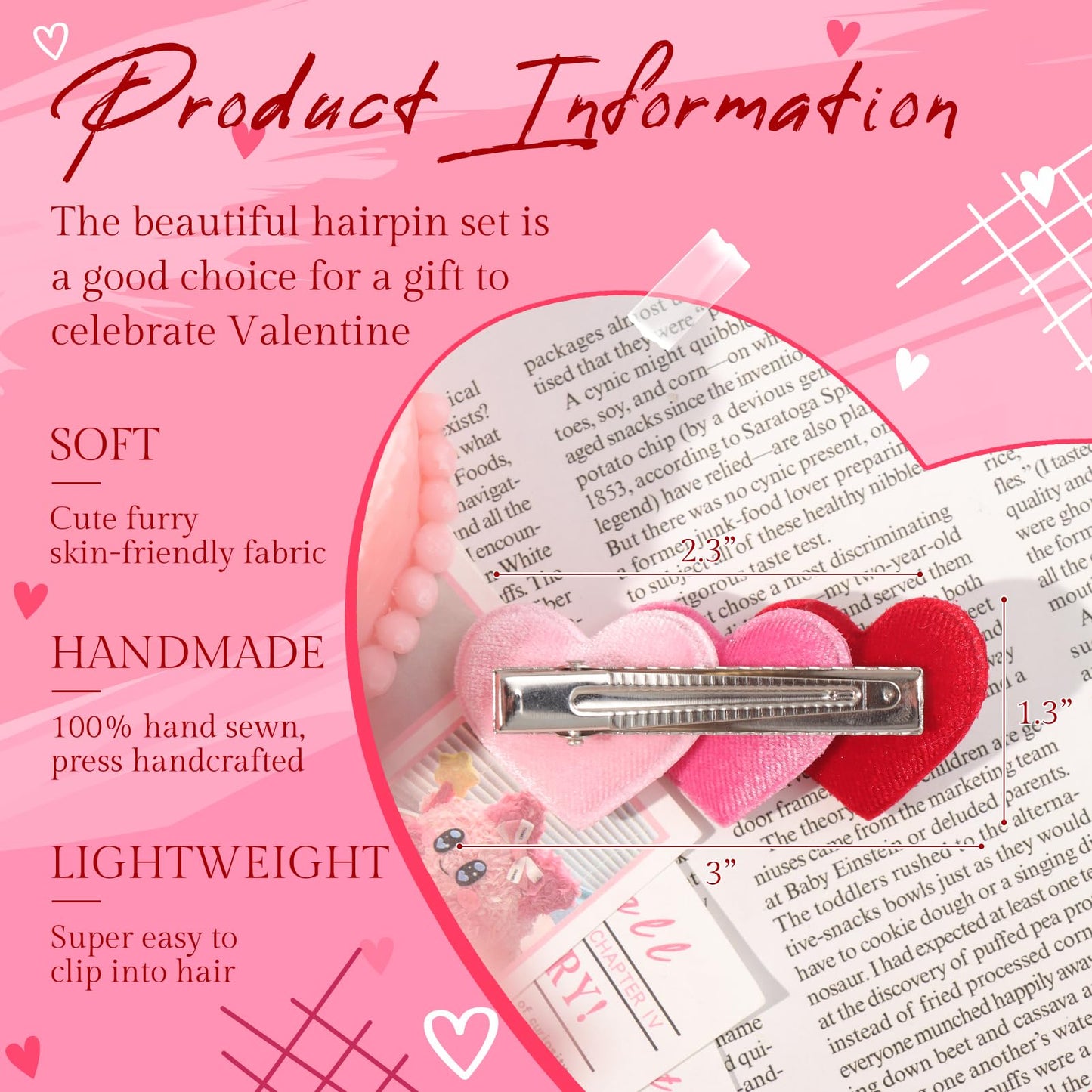 Velvet Hair Bows Alligator Clip For Baby Red Heart Sweet Bow Clip For Girls Hair Accessories Red Hot Pink Bows Toddlers Kids