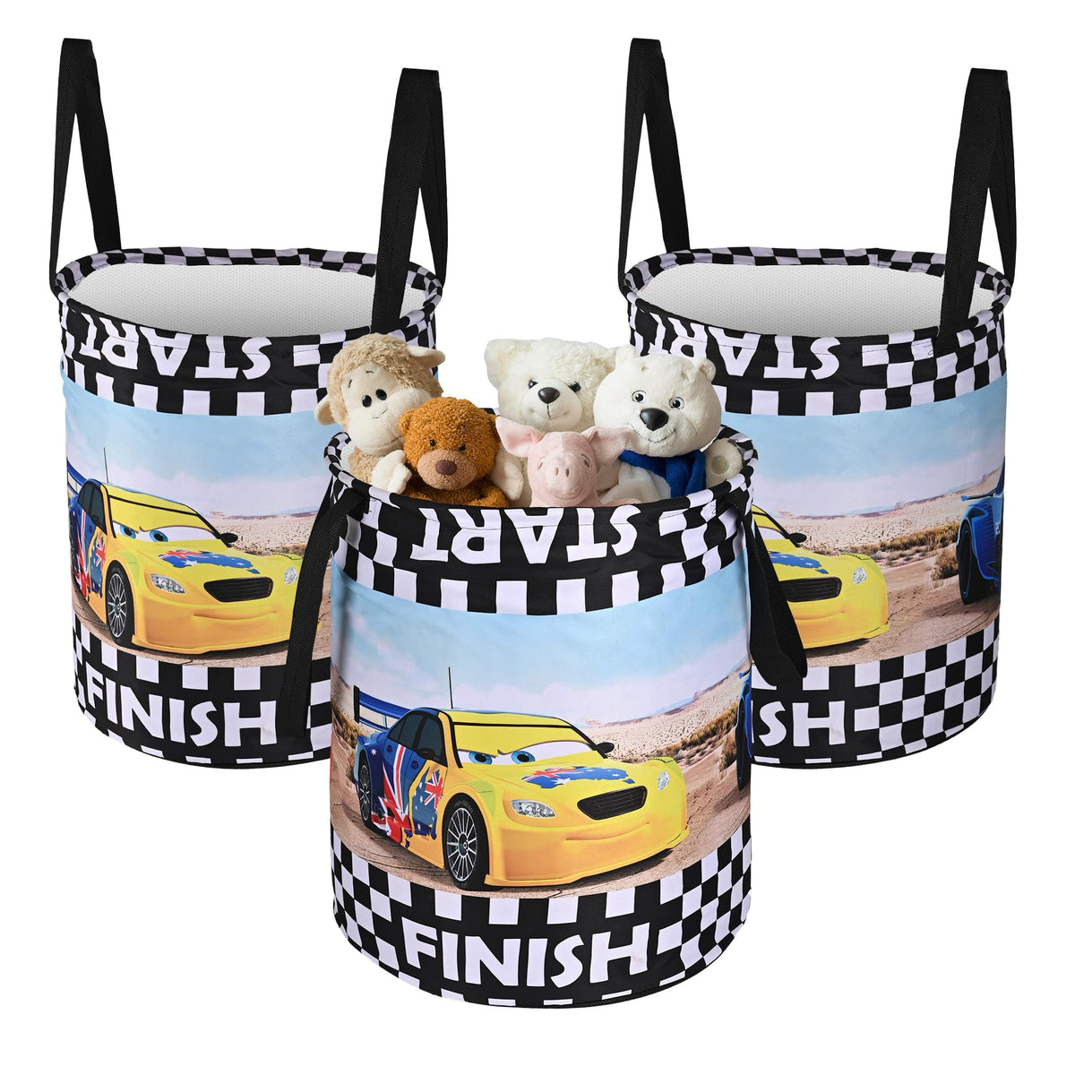 Urbane Home Pack of 3 Foldable 45L Toys Organizer for Kids Room  Soft Toys Storage Bag/Basket/Container with Handles | Disney C