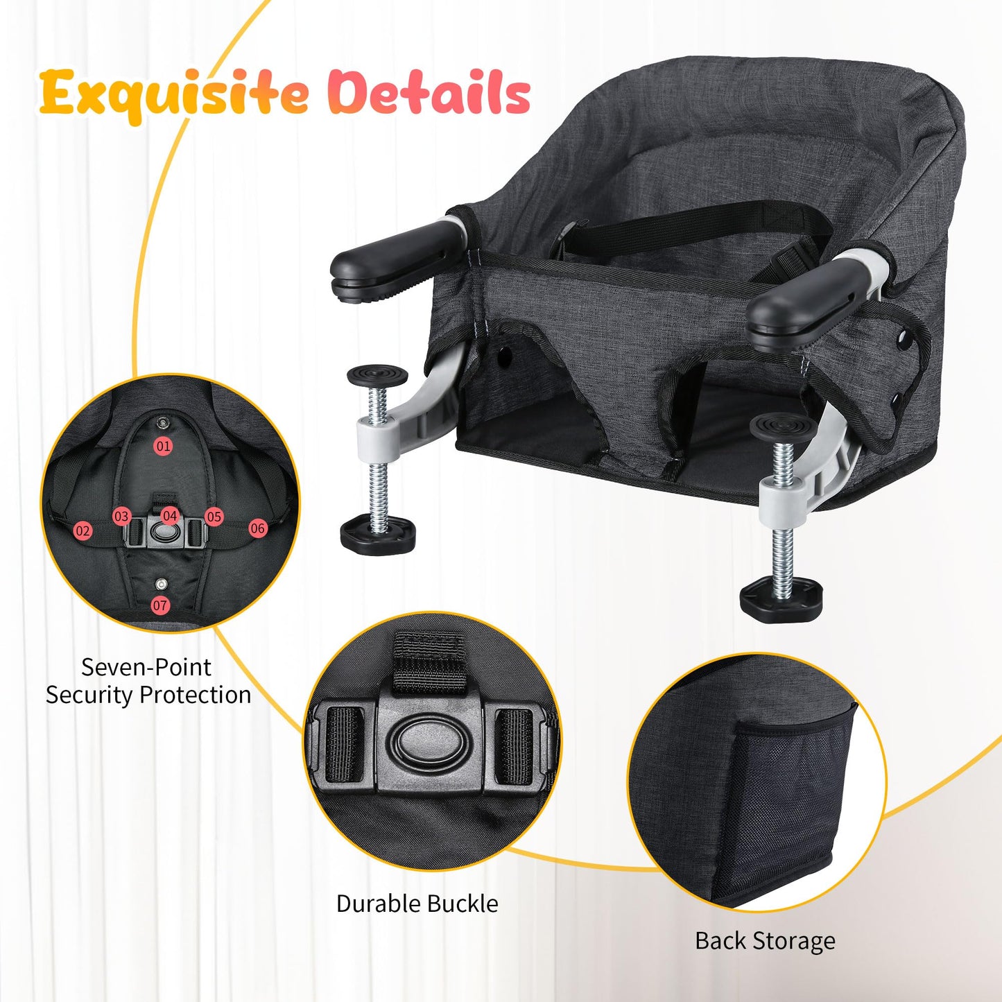 Toogel Hook On High Chair With Removable Dining Tray,Folding Portable Clip On Table High Chair,Baby Chair With Storage Bag For I