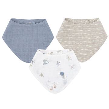 Crane Baby Bib Set, 100% Cotton Baby Bibs, Set Of 3 Sea Life Cotton Muslin Bibs, Bandana Bibs Baby Bibs For Eating, Baby Eating