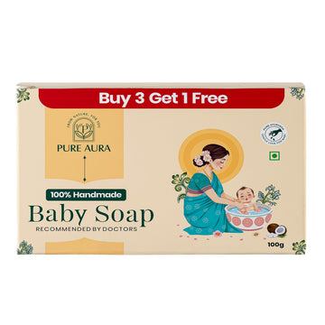 Pure Aura Handmade Baby Soap 100G - Buy 3 Get 1 Free | 10% Coconut Oil, Shea Butter & Jojoba Oil | Gentle, Chemical-Free Soap Fo