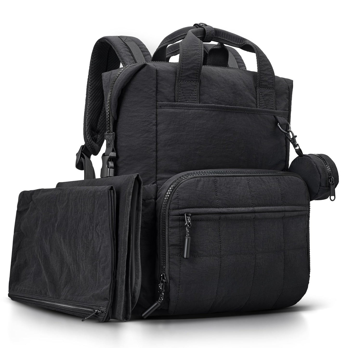 VONAL Diaper Bag Backpack, Lightweight Baby Diaper Bags, Travel Large Diaper Bag with Changing Station, Black Diaper Backpack fo