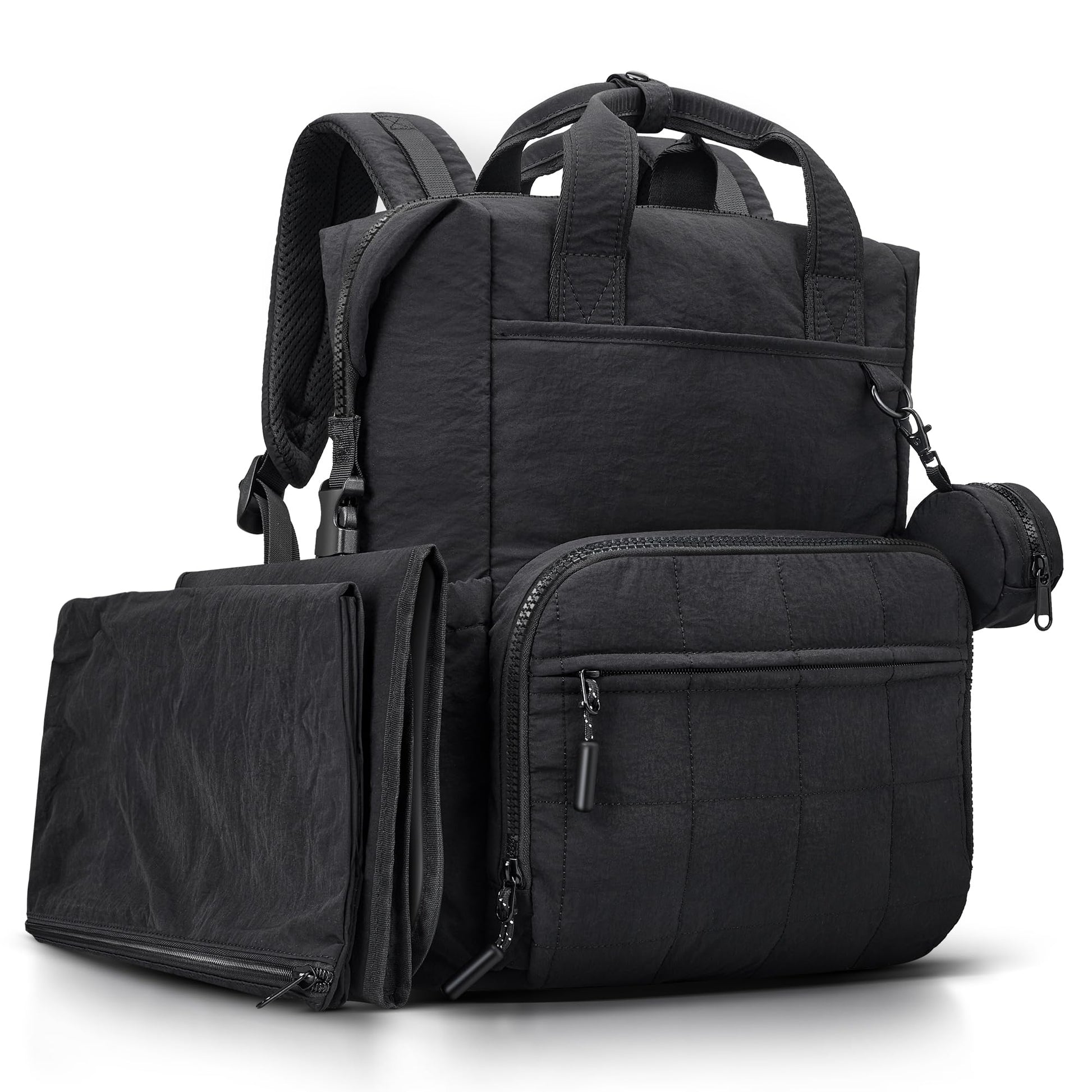 VONAL Diaper Bag Backpack, Lightweight Baby Diaper Bags, Travel Large Diaper Bag with Changing Station, Black Diaper Backpack fo