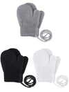 SATINIOR 3 Pairs Toddler Magic Stretch Mittens Full Finger Knit Gloves Kids Winter Warm Mittens (Black, White, Light Grey,Suits 