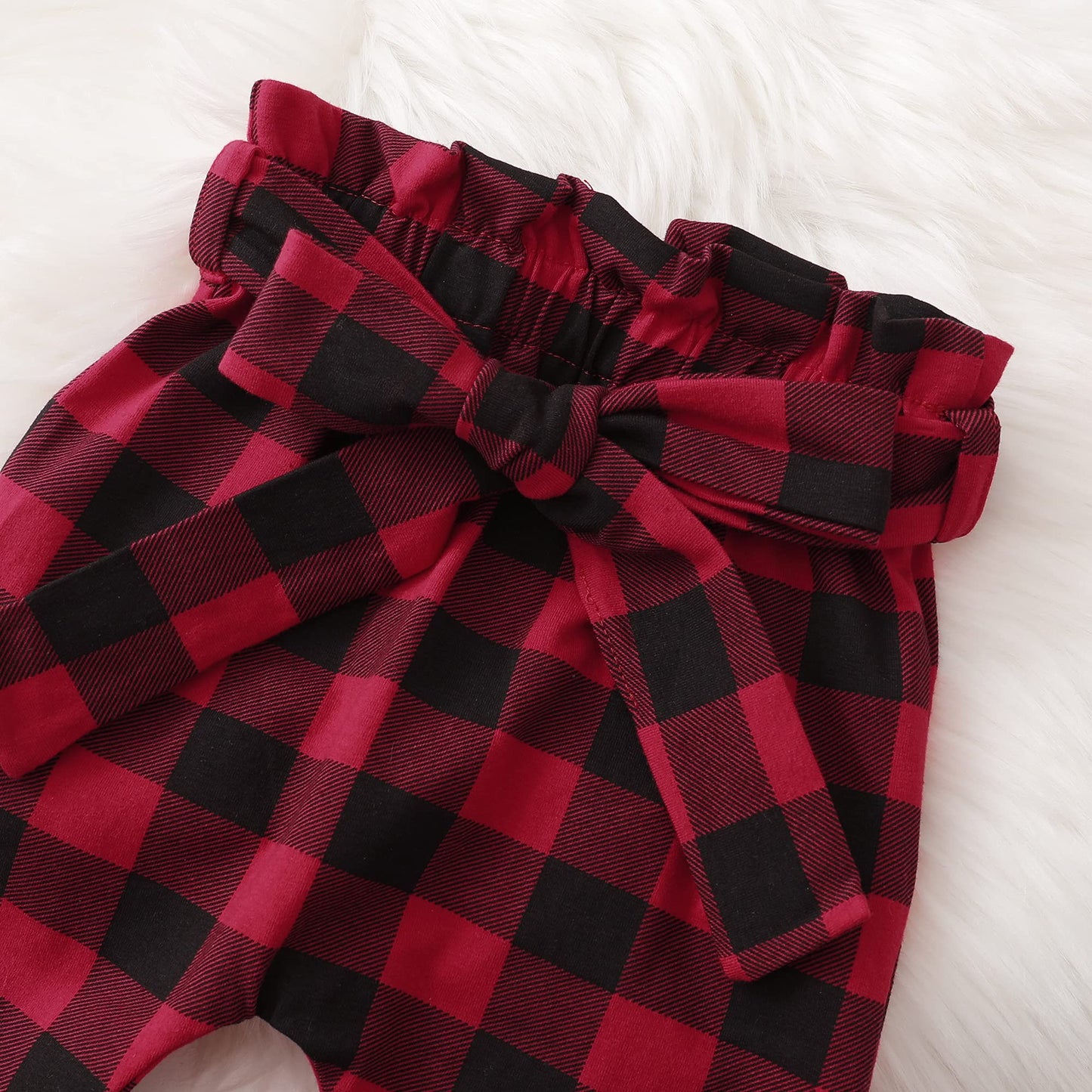 Kucnuzki 2T-3T Girls Clothes Toddler Girl Christmas Outfit Cute Stuff Long Sleeve Maroon Ruffle Tops Shirt Plaid Pants Set For 2