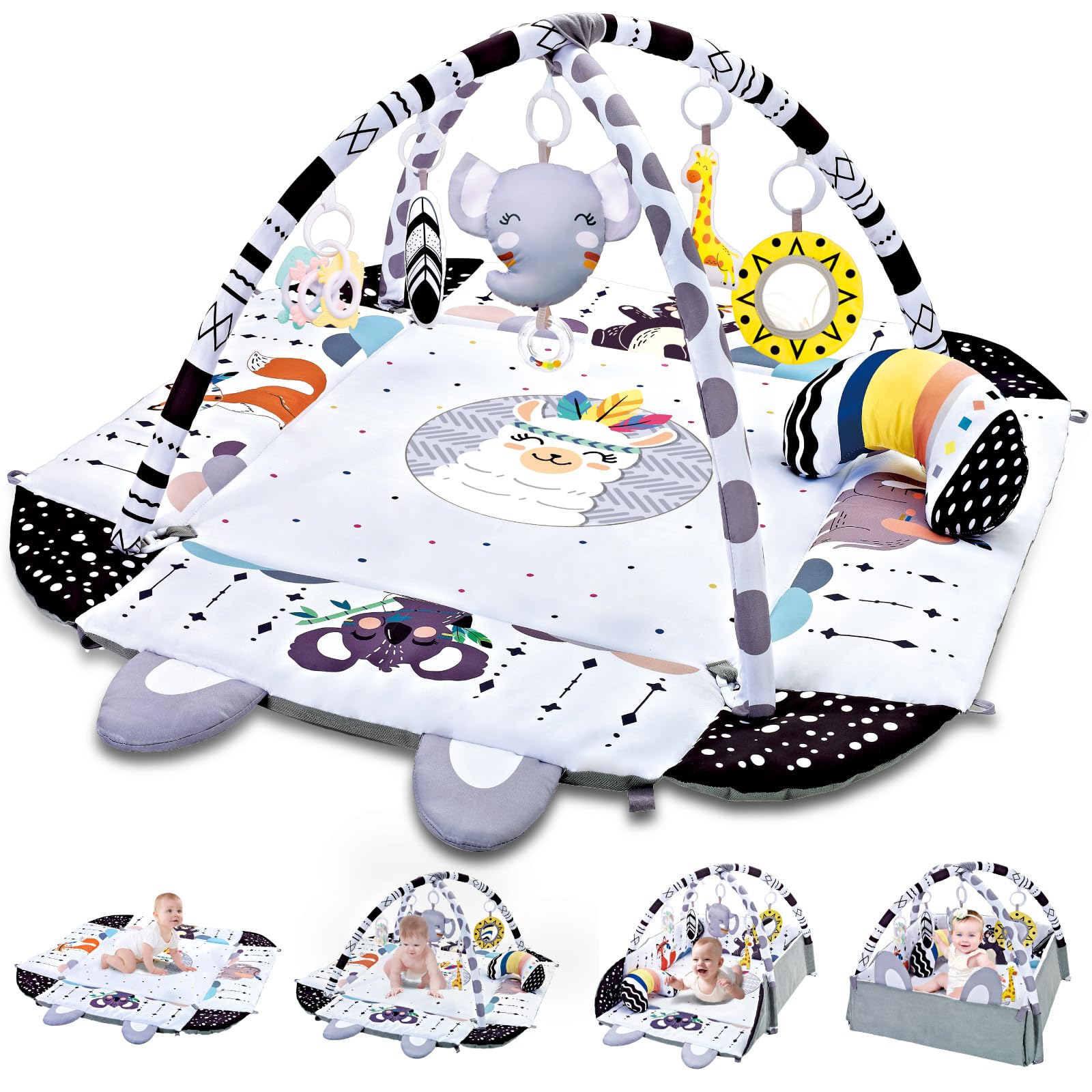 Tfder Baby Gym Play Mat, 8-In-1 Tummy Time Mat & Activity Gym, Washable Ball Pit, Infant Play Mat With Detachable Toys For Senso