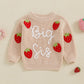 Amnnchya Toddler Infant Baby Girl Knit Sweater Big Sister Little Sister Matching Outfits Long Sleeve Pullover Sweatshirt (Beige