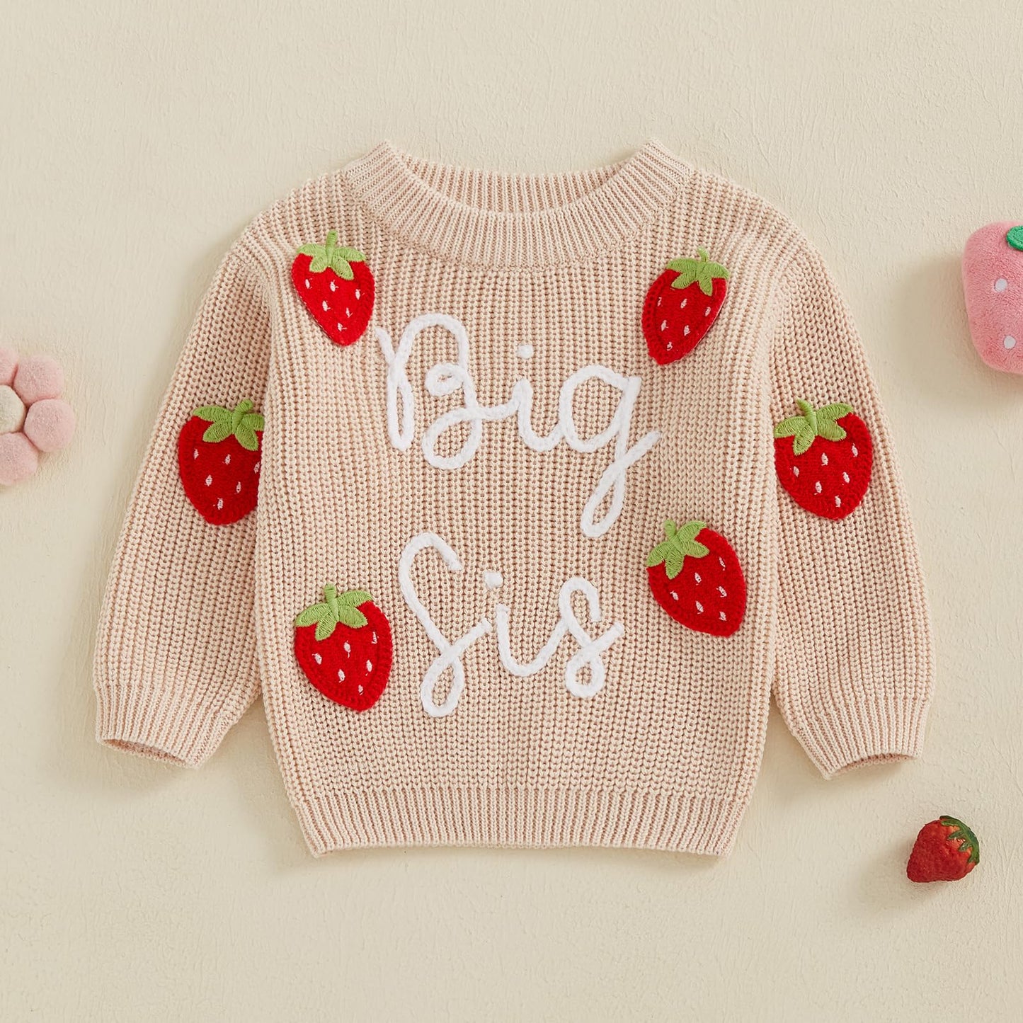 Amnnchya Toddler Infant Baby Girl Knit Sweater Big Sister Little Sister Matching Outfits Long Sleeve Pullover Sweatshirt (Beige