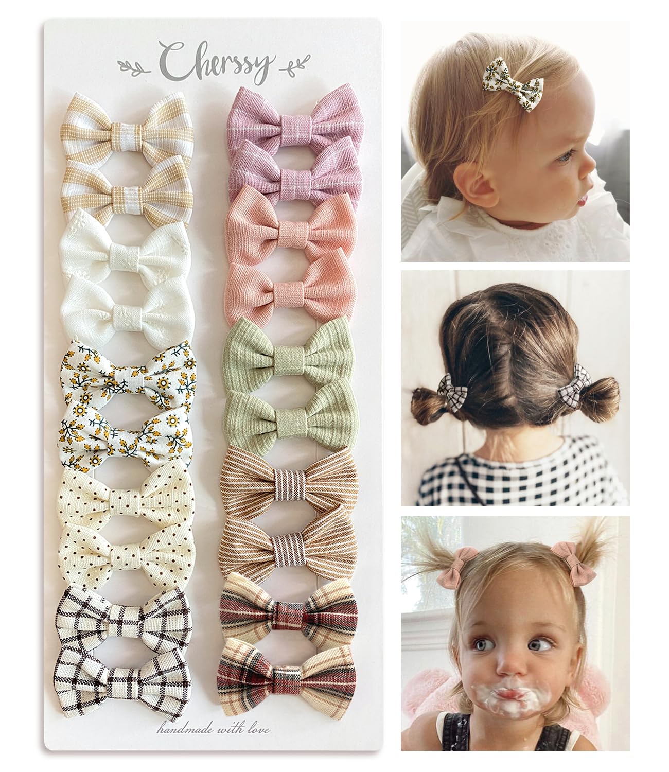 Baby Girls Hair Bow Clips, 20Pcs Boutique Cotton Fully Lined Hair Pins, Non Slip Baby Barrettes Accessories For Infants Toddlers