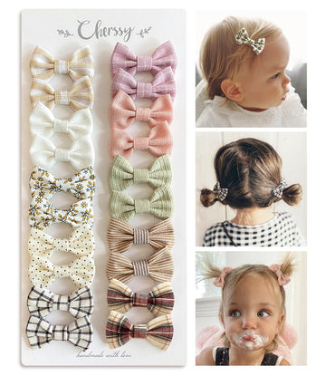 Baby Girls Hair Bow Clips, 20Pcs Boutique Cotton Fully Lined Hair Pins, Non Slip Baby Barrettes Accessories For Infants Toddlers