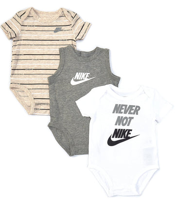Nike Infant Baby Bodysuit 3 Pack (Dark Grey Heather(56F170-042)/White, 6 Months)