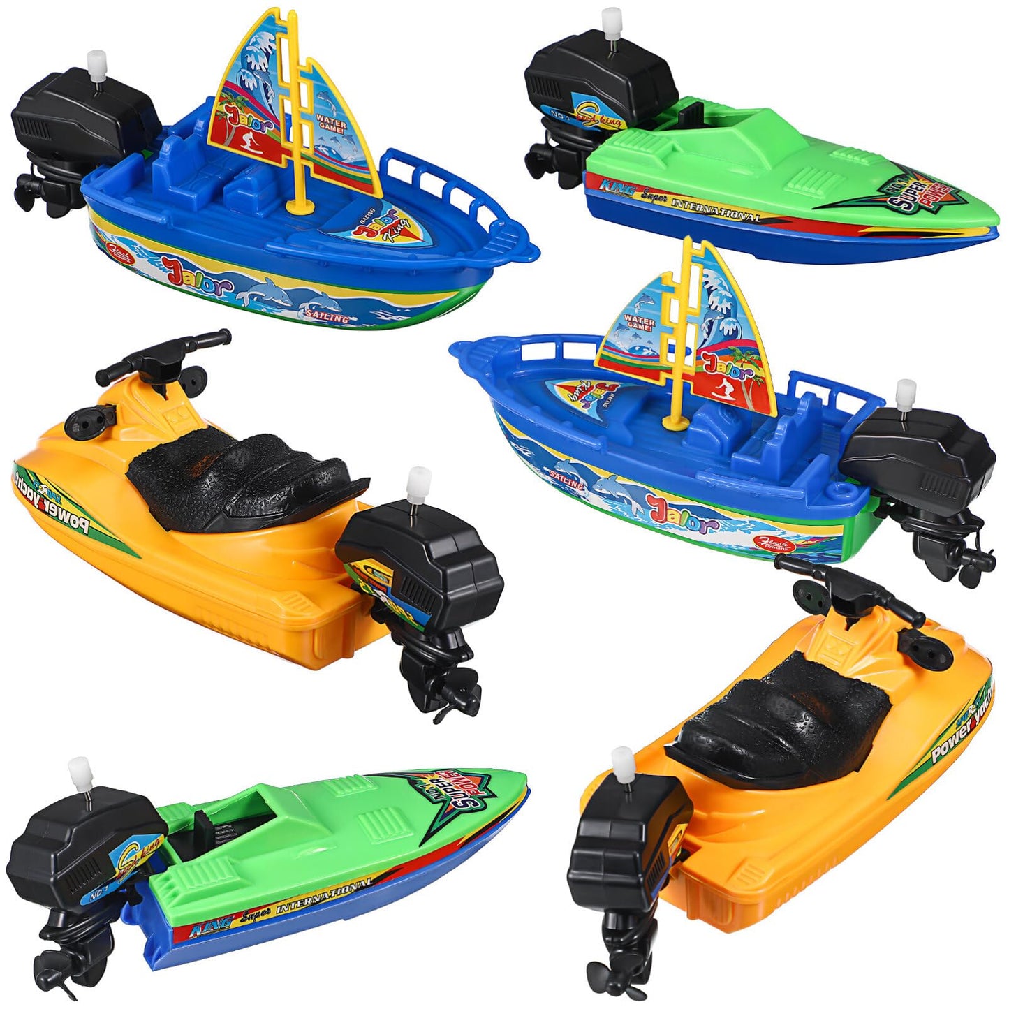TOYANDONA 6Pcs Boat Bath Toys, Speedboat Wind Up Bath Toys Plastic Boats Floating Bath Toy Boats Bathtub Toys for Baby Toddlers 