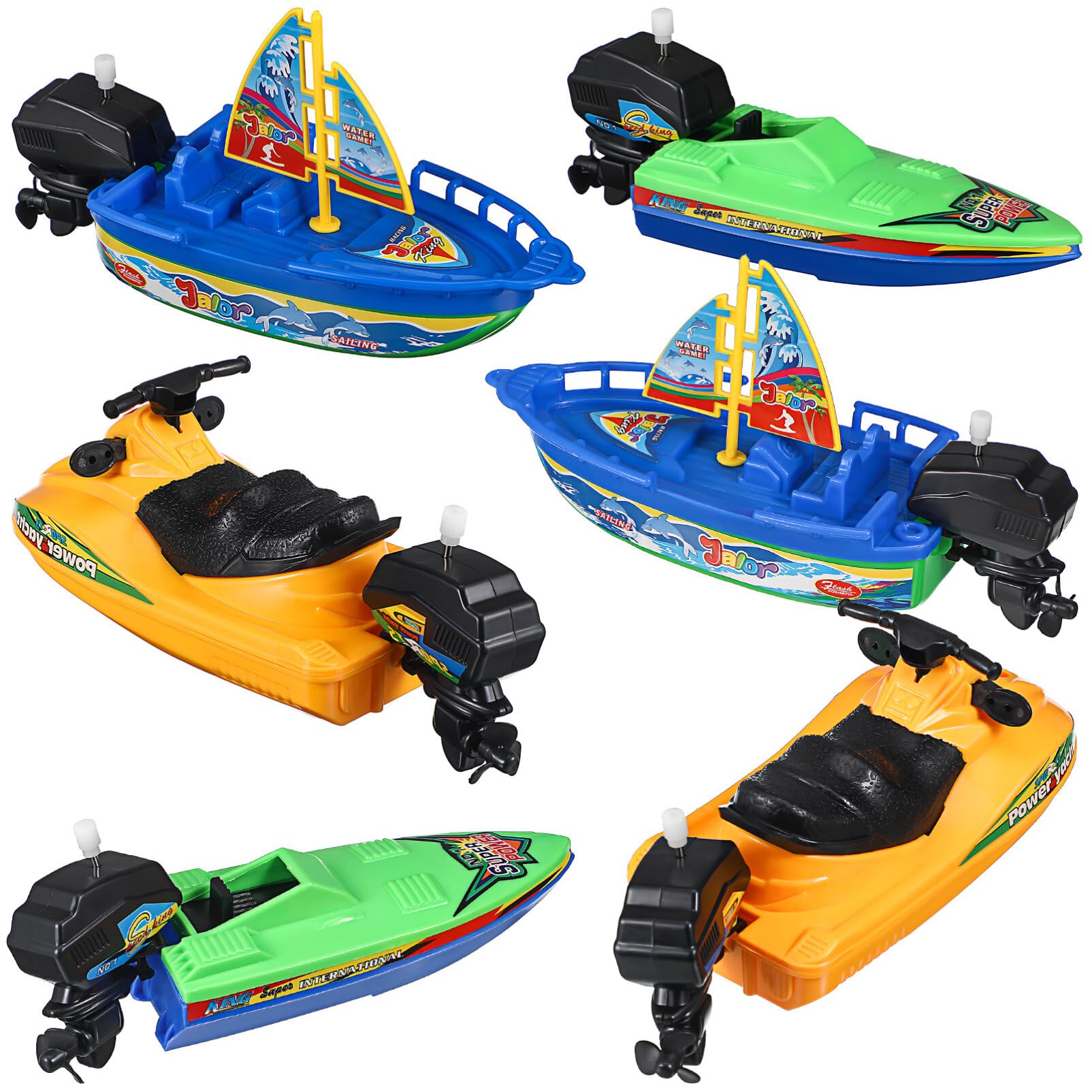 TOYANDONA 6Pcs Boat Bath Toys, Speedboat Wind Up Bath Toys Plastic Boats Floating Bath Toy Boats Bathtub Toys for Baby Toddlers 