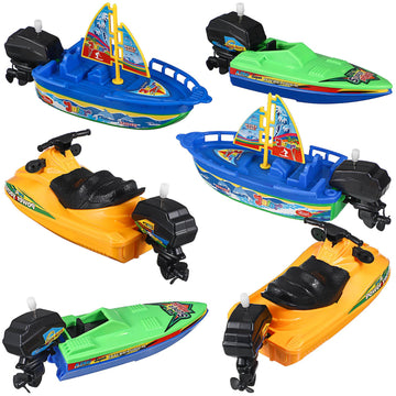 TOYANDONA 6Pcs Boat Bath Toys, Speedboat Wind Up Bath Toys Plastic Boats Floating Bath Toy Boats Bathtub Toys for Baby Toddlers 