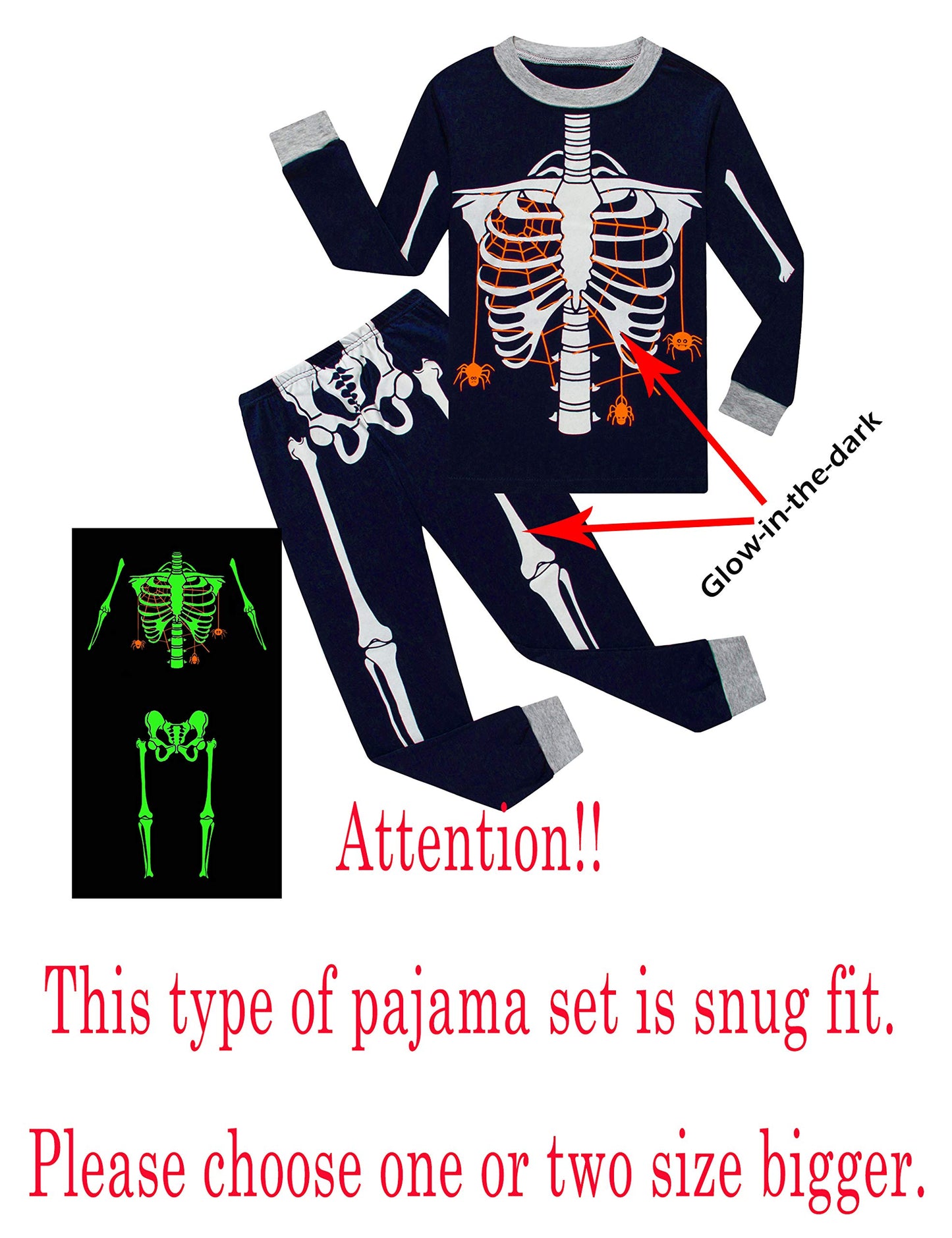Family Feeling Baby Infant Boys Girls Glow-In-The-Dark Skeleton Halloween Pajamas Sets Long Sleeve Kids Toddler Pjs Blue Size 18