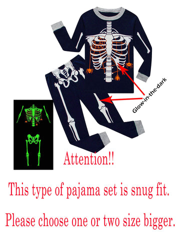 Family Feeling Baby Infant Boys Girls Glow-In-The-Dark Skeleton Halloween Pajamas Sets Long Sleeve Kids Toddler Pjs Blue Size 18