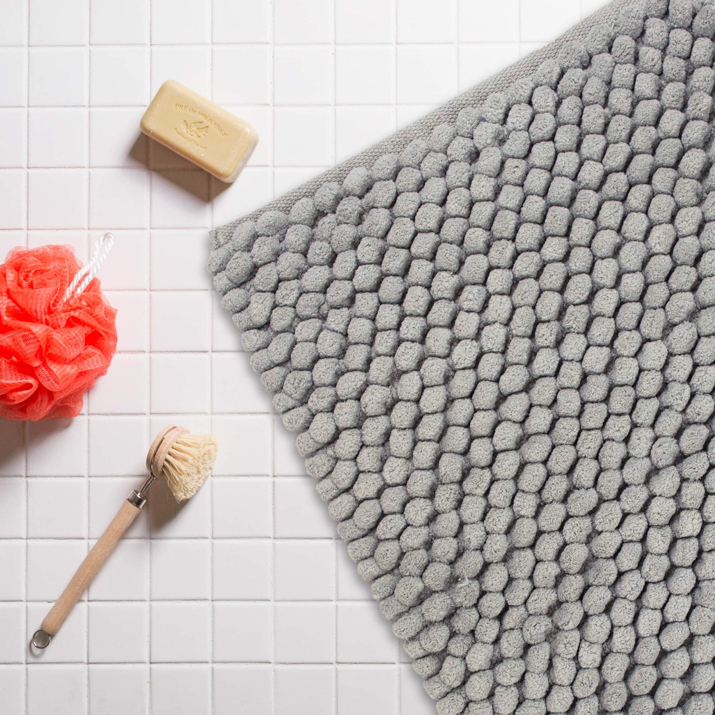 Dii Ultra Soft Chenille Bath Mat, Chunky Popcorn Bath Rug, 17X24', Gray Stripe